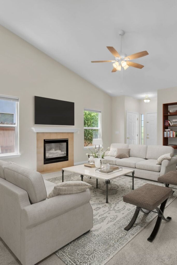living room with ceiling fan